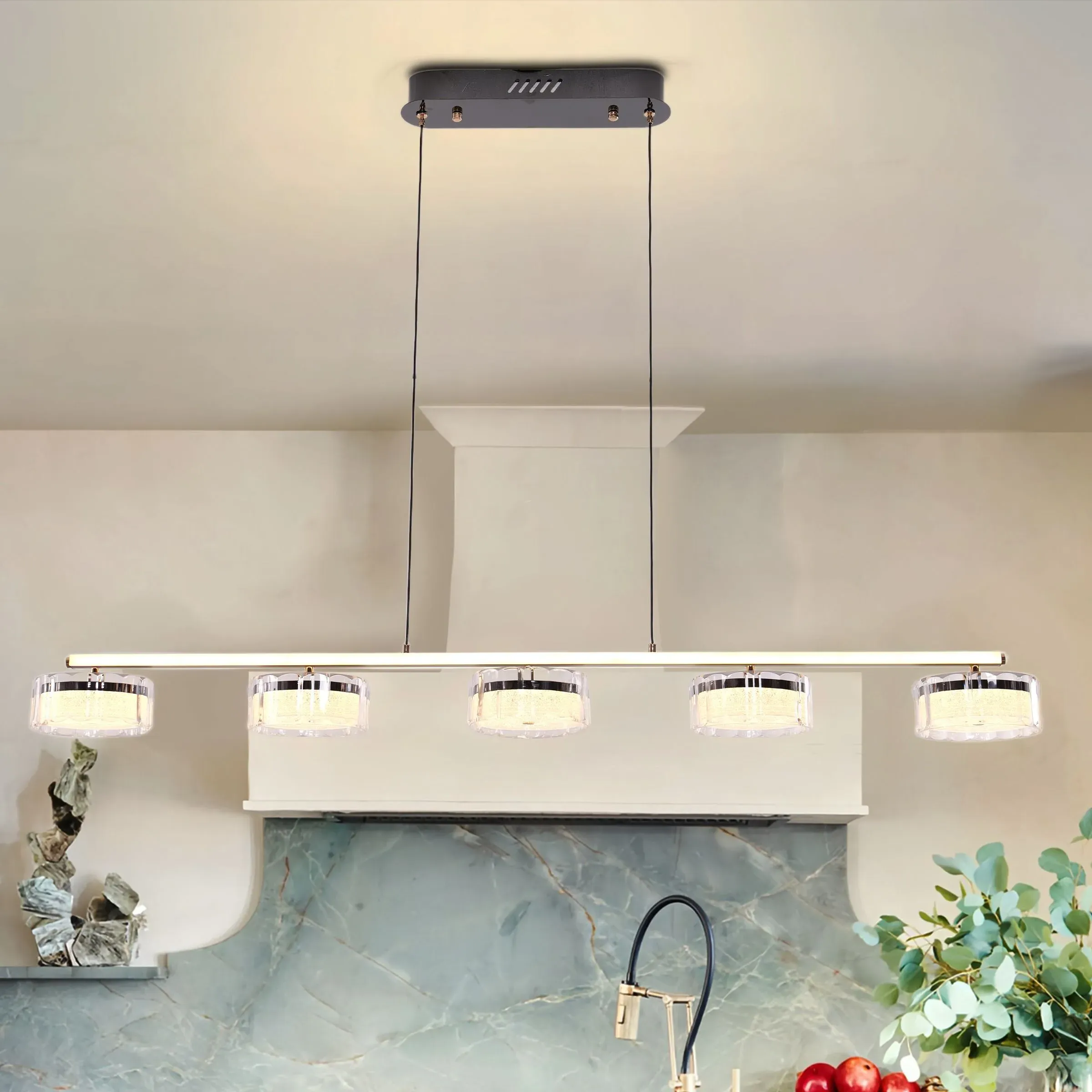 5-Light Pendant Light with Tri-Colour LED - Aluminum, Acrylic