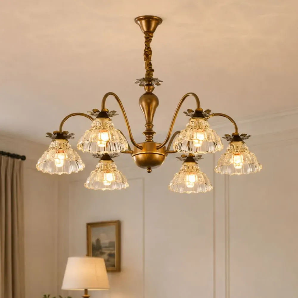 6-Light Floral Glass Chandelier E14 Ceiling Lamp - Gold, Iron product
