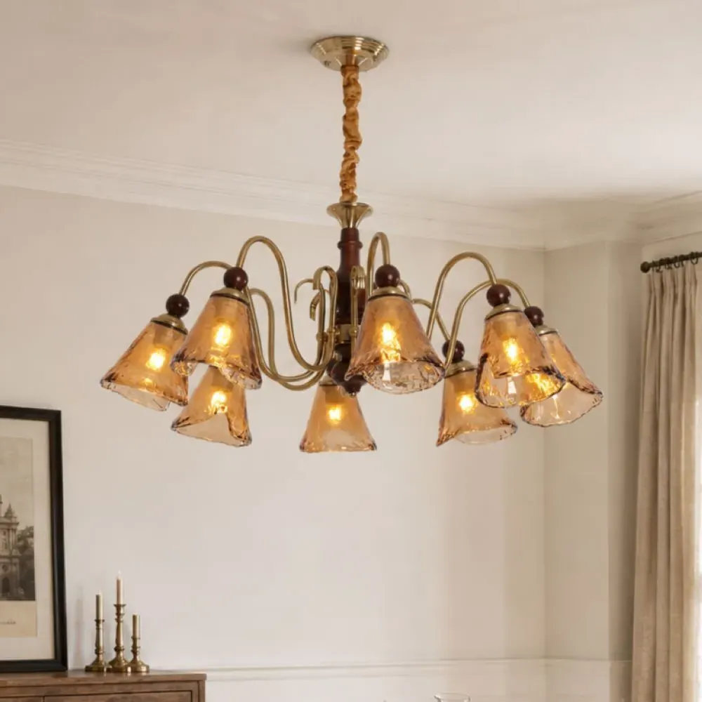 8-Light Vintage Cut Glass Chandelier - Walnut, Ash Wood product