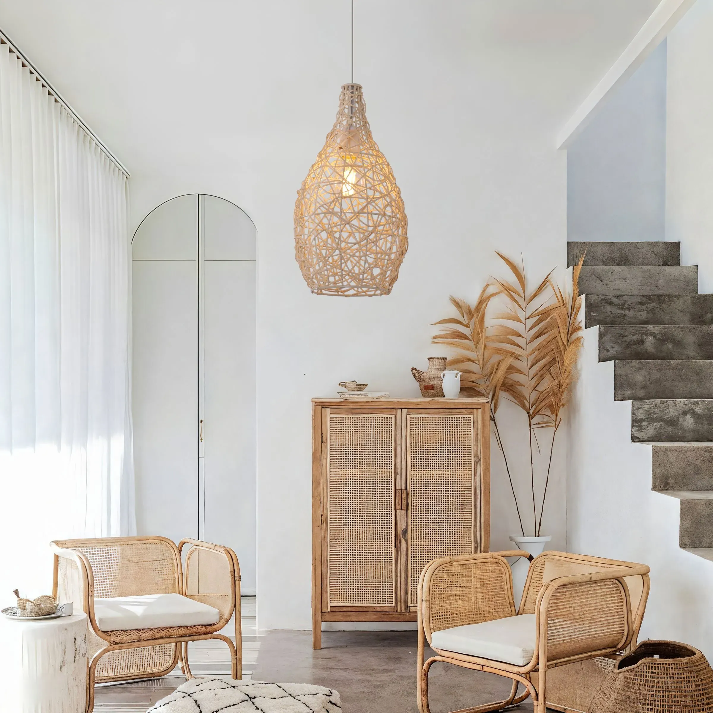 Bamboo Pendant Light with Iron Frame - Natural image