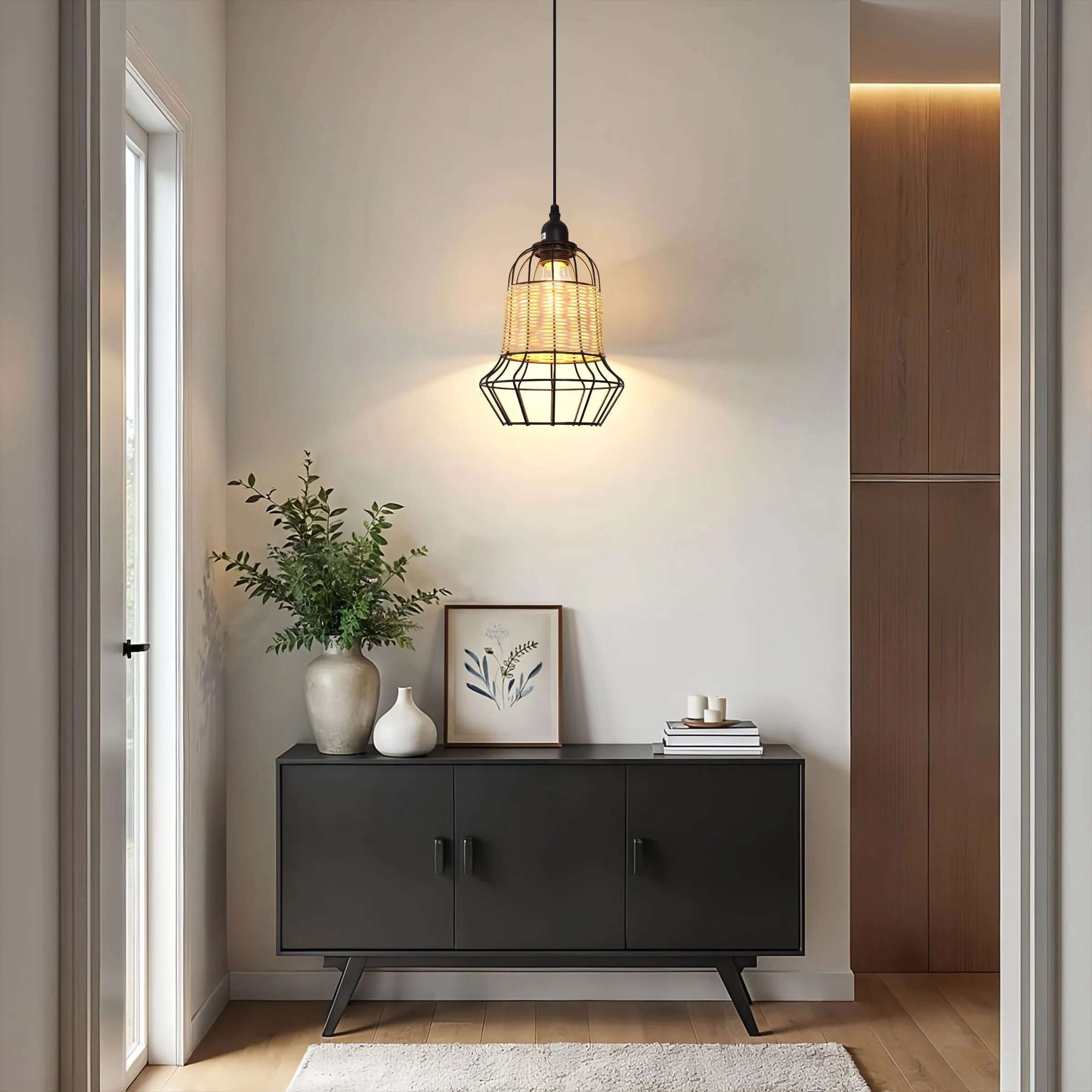 Basket-Inspired Pendant Light - Natural, Rattan