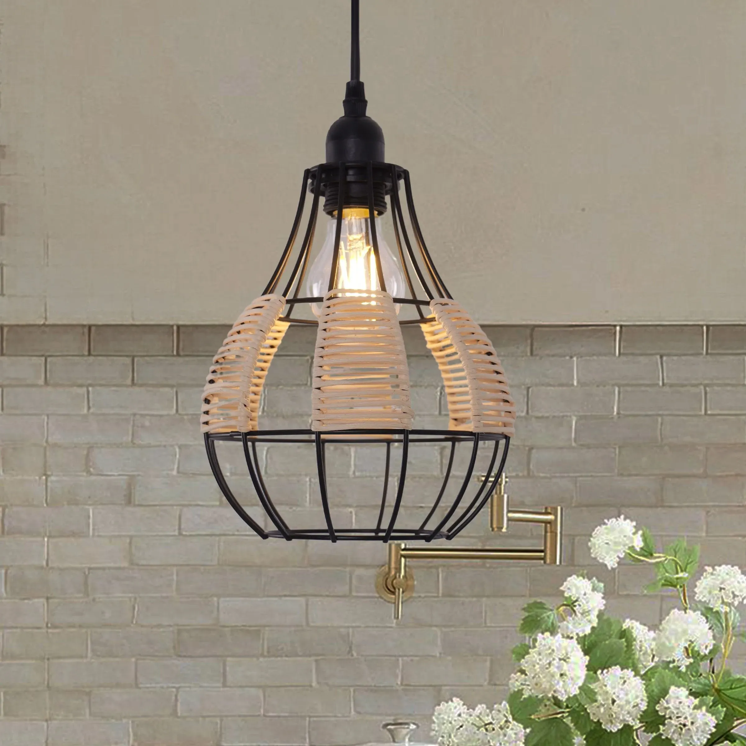 Basketweave Rattan Pendant Light - Natural