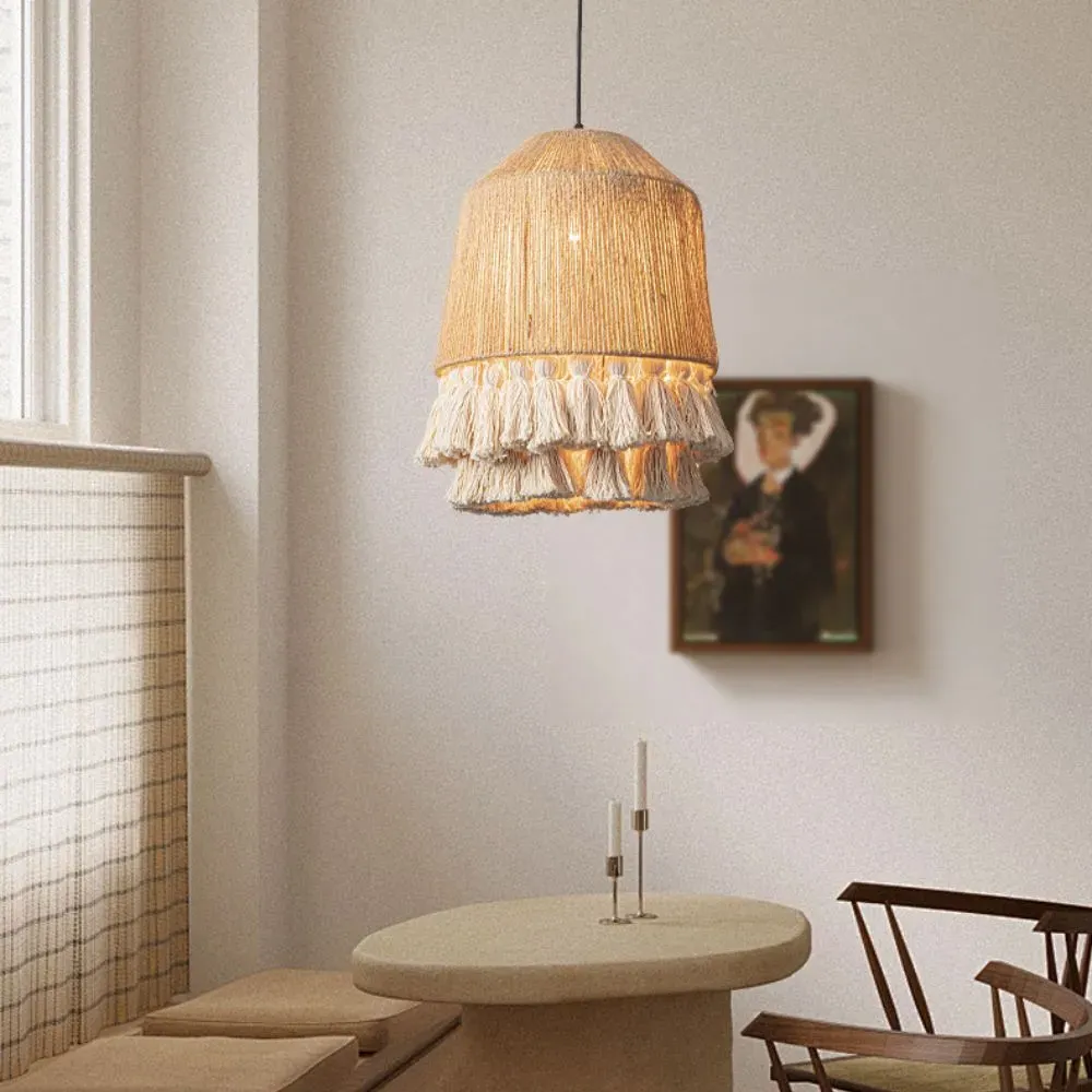 Bohemian Tassel Hemp Rope Pendant Light - Cotton, Rattan product