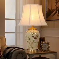 Camellia Ceramic Table Lamp with Copper Base and Fabric Shade alternate view