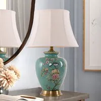 Ceramic Bird-Pattern Table Lamp with Fabric Shade - Taupe alternate view