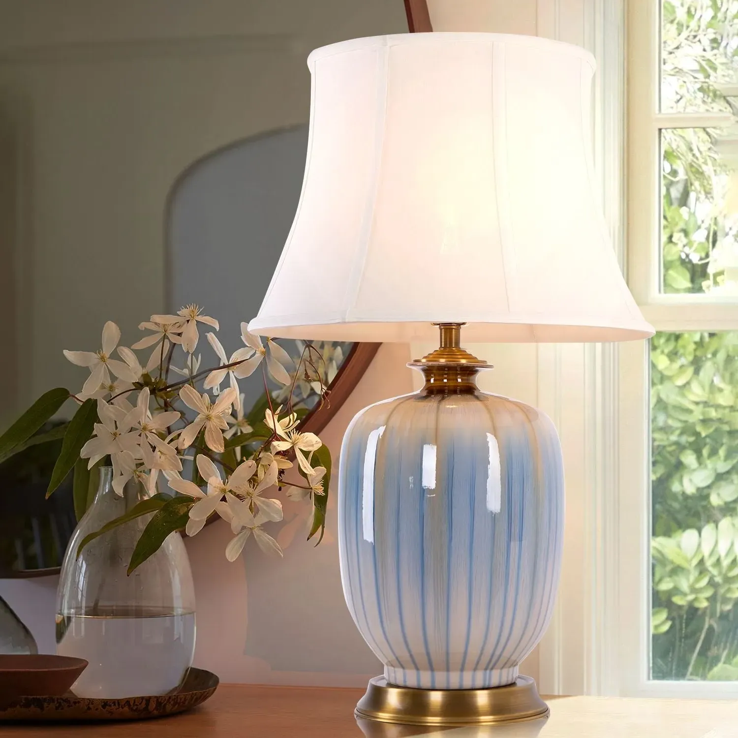 Ceramic Table Lamp with Brushed Glaze - Blue
