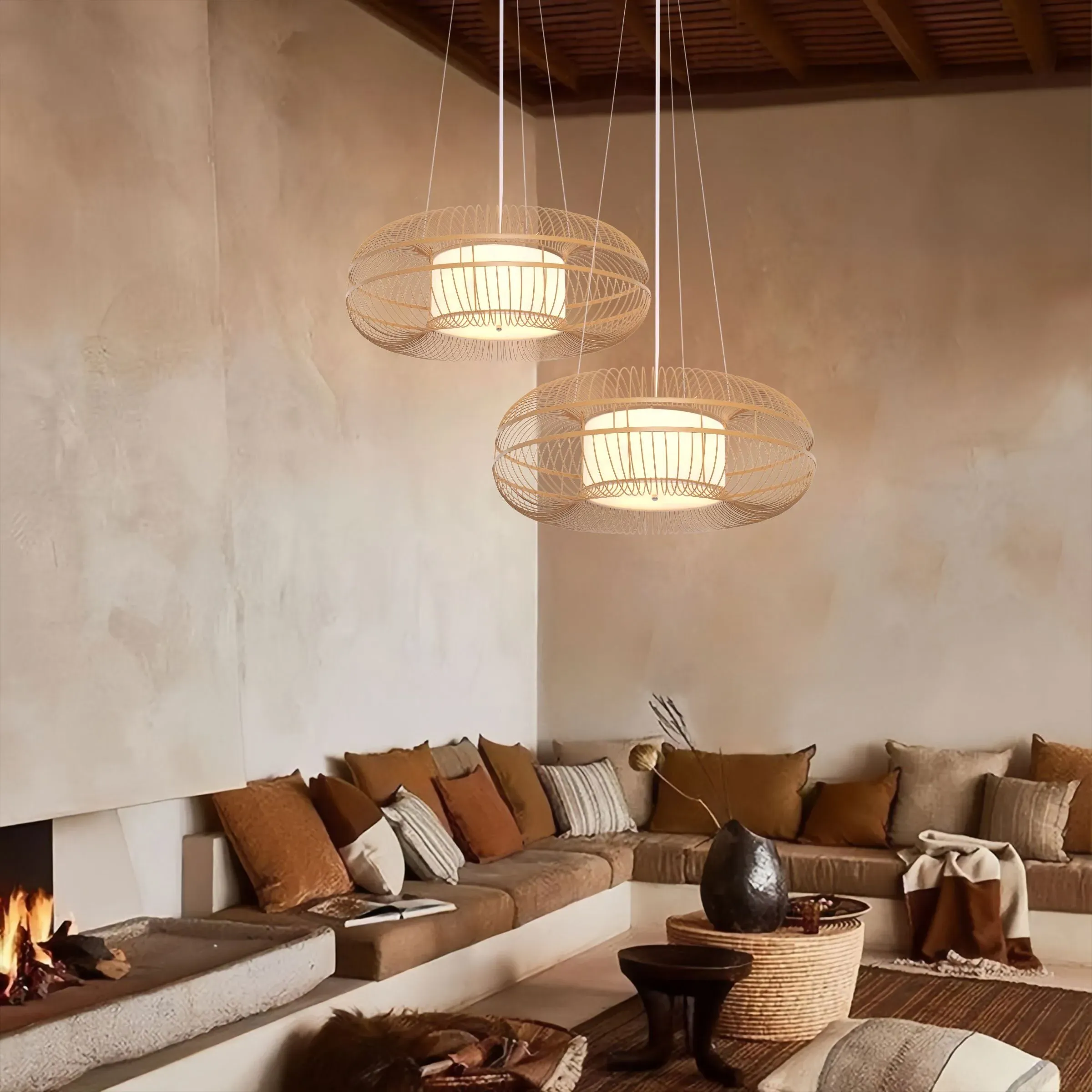 Circular Pendant Light - Brown, Iron