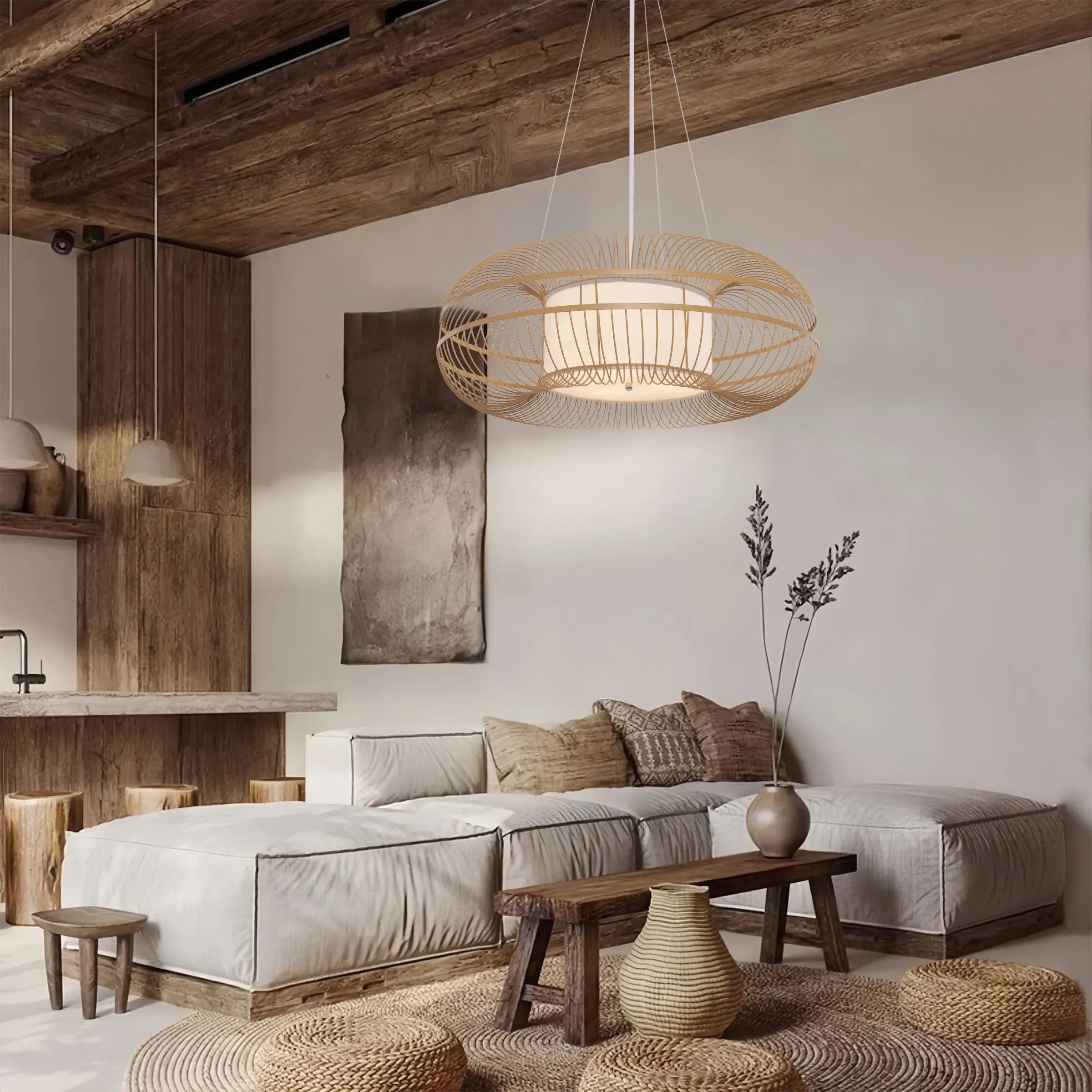 Circular Pendant Light - Brown, Iron image