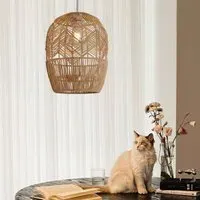 Corrugated Elliptical Pendant Light - Natural, Rattan