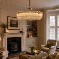 Crystal Oval Pendant Chandelier Dimmable - Gold, Metal & K9 Crystal alternate view