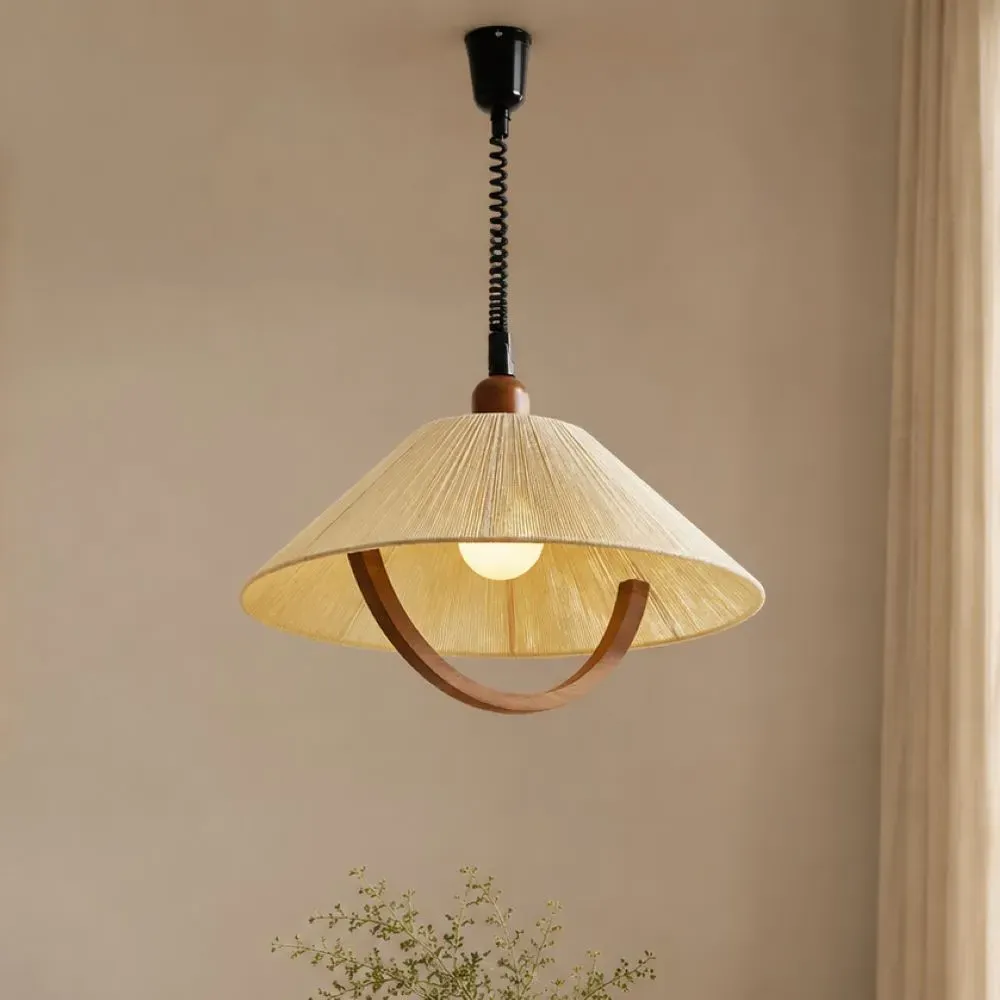 Curved Pendant Light - Natural Wood, Cotton Cord product