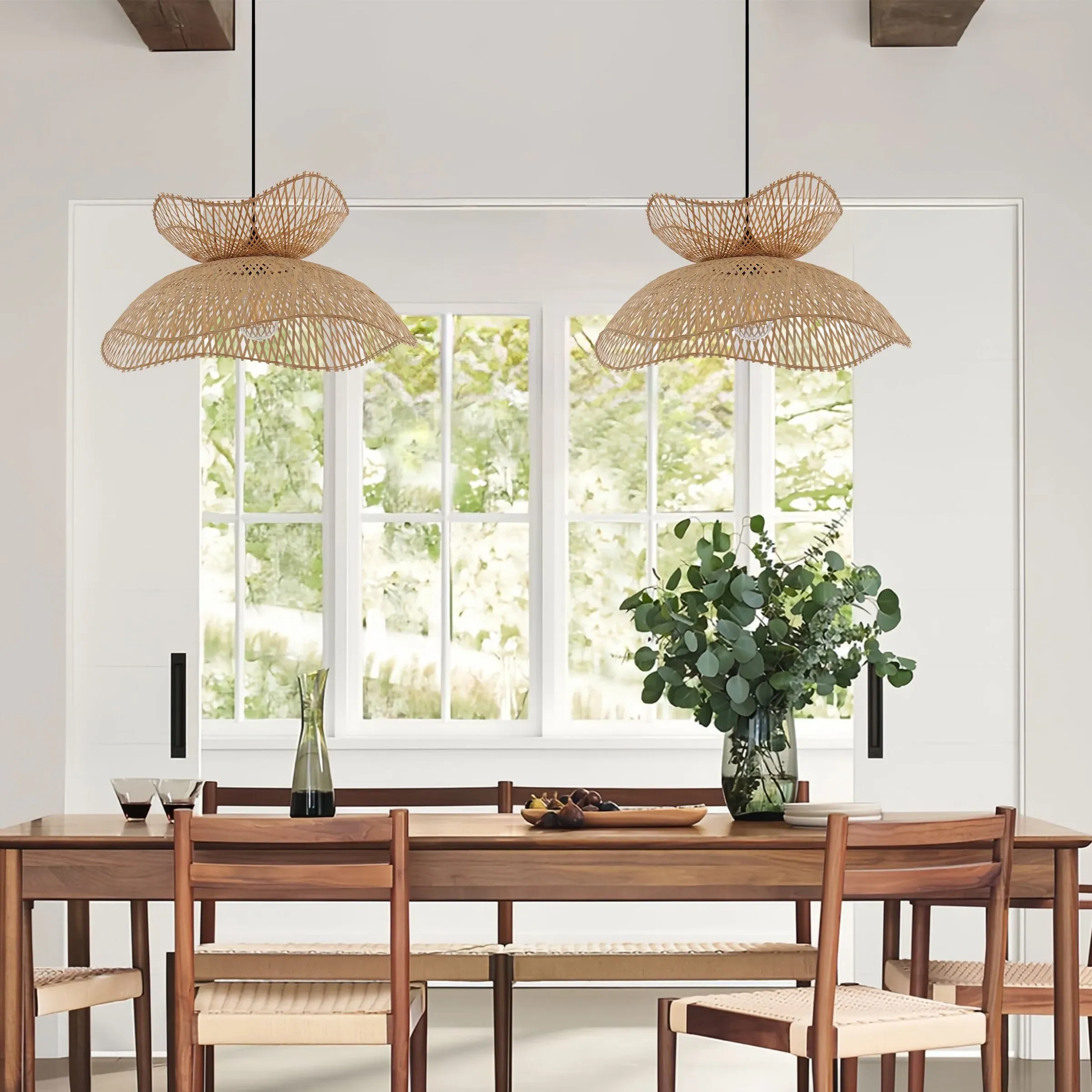 Double-Layer Bamboo Pendant Light - Brown