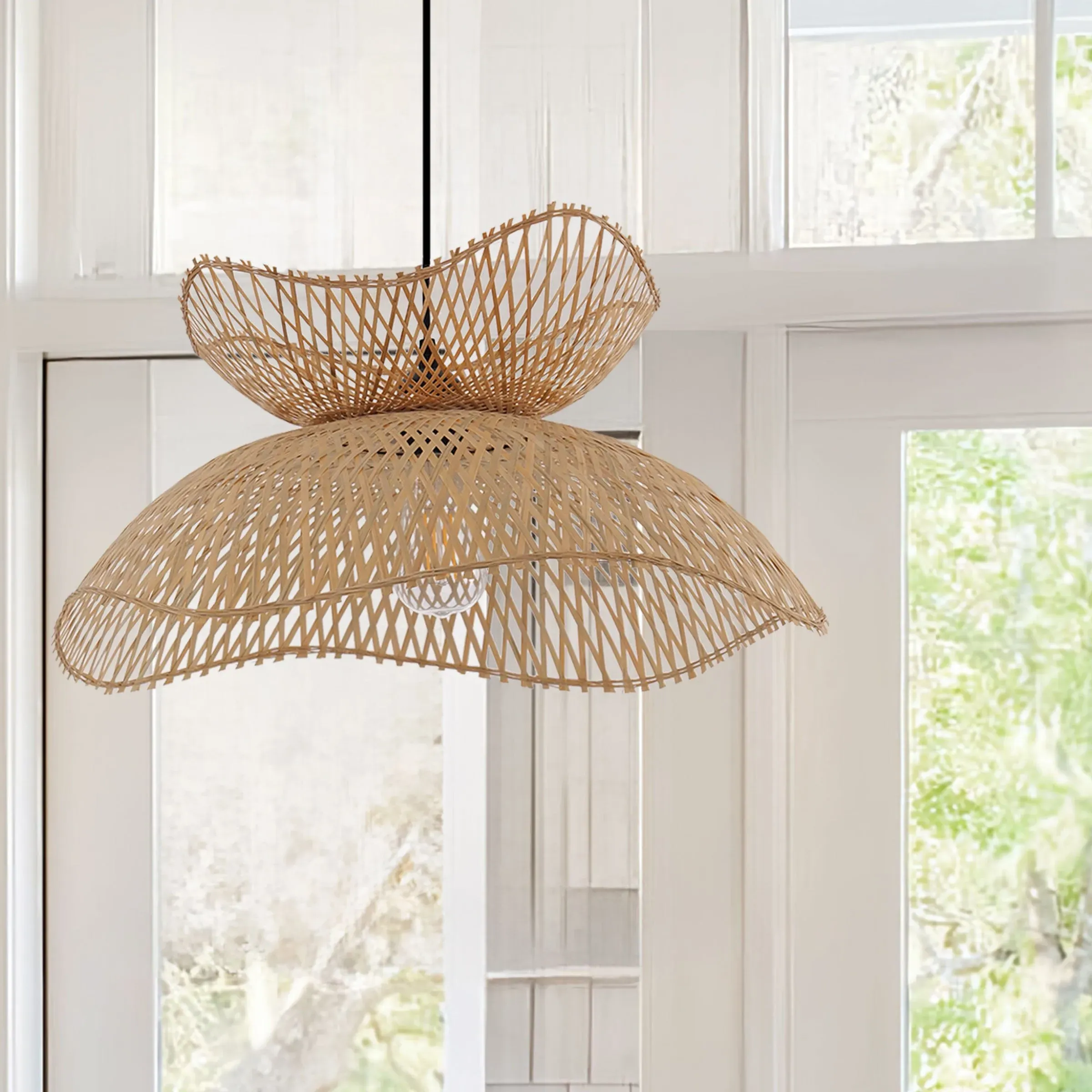 Double-Layer Bamboo Pendant Light - Brown image