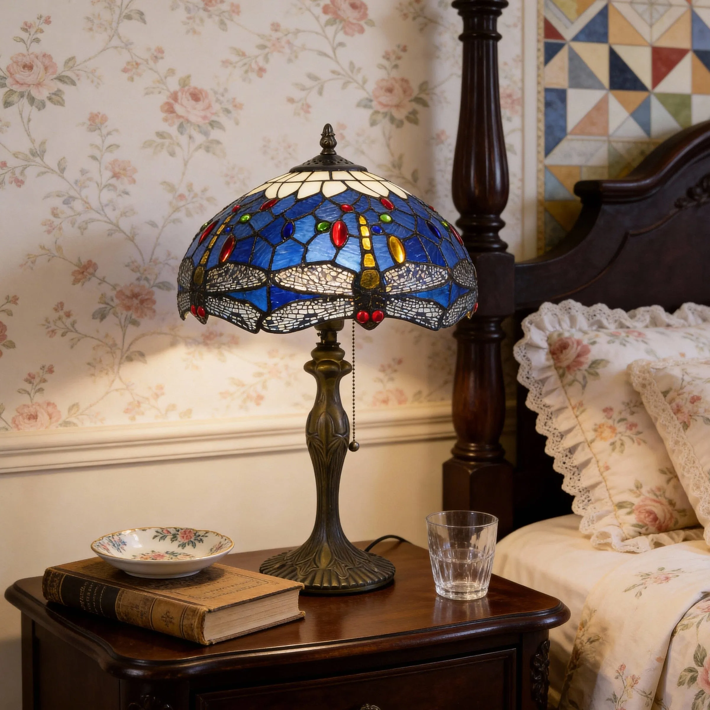 Dragonfly Series Tiffany Table Lamp - Stained Glass, Brass product