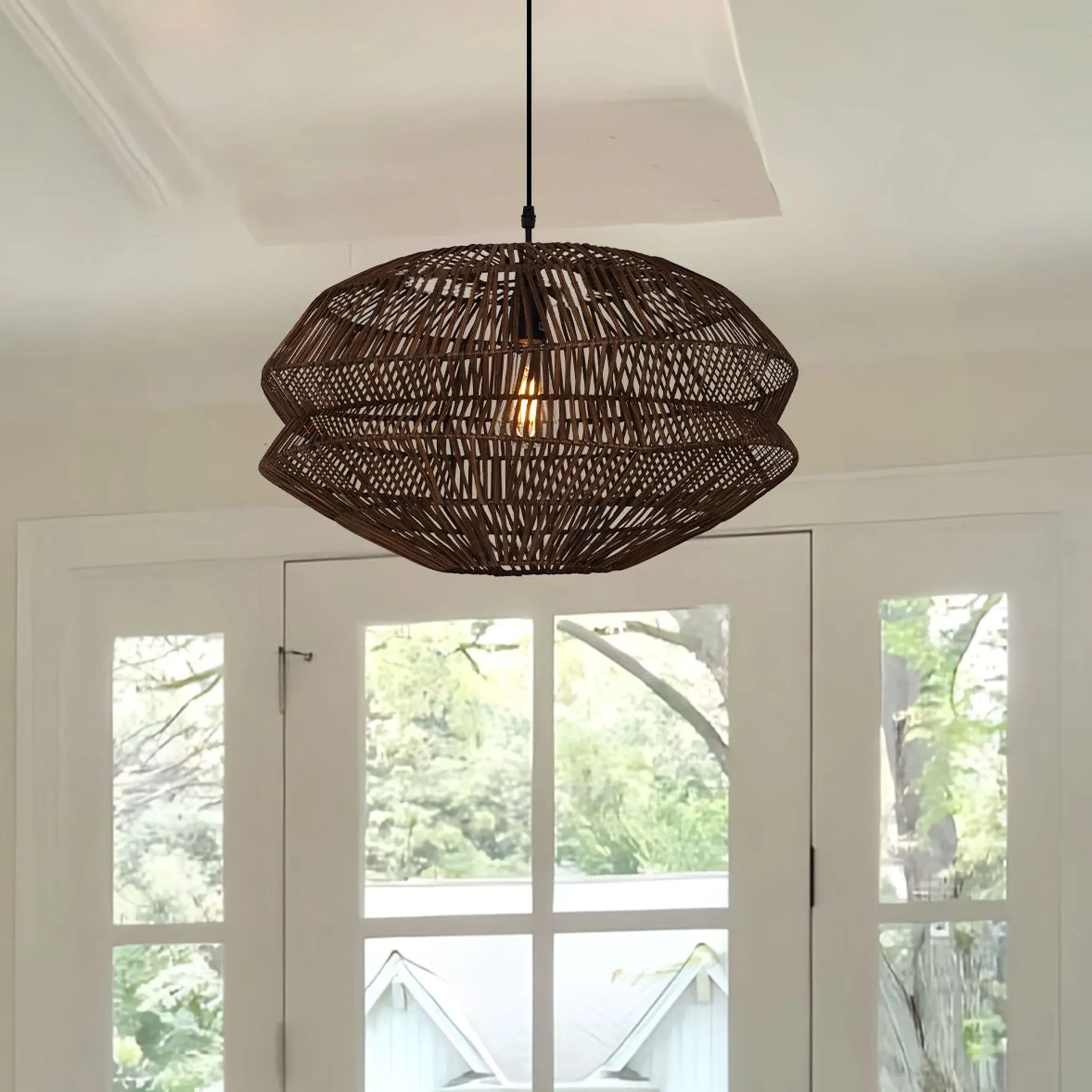 Eco Friendly Rattan Pendant Light Handwoven - Brown image