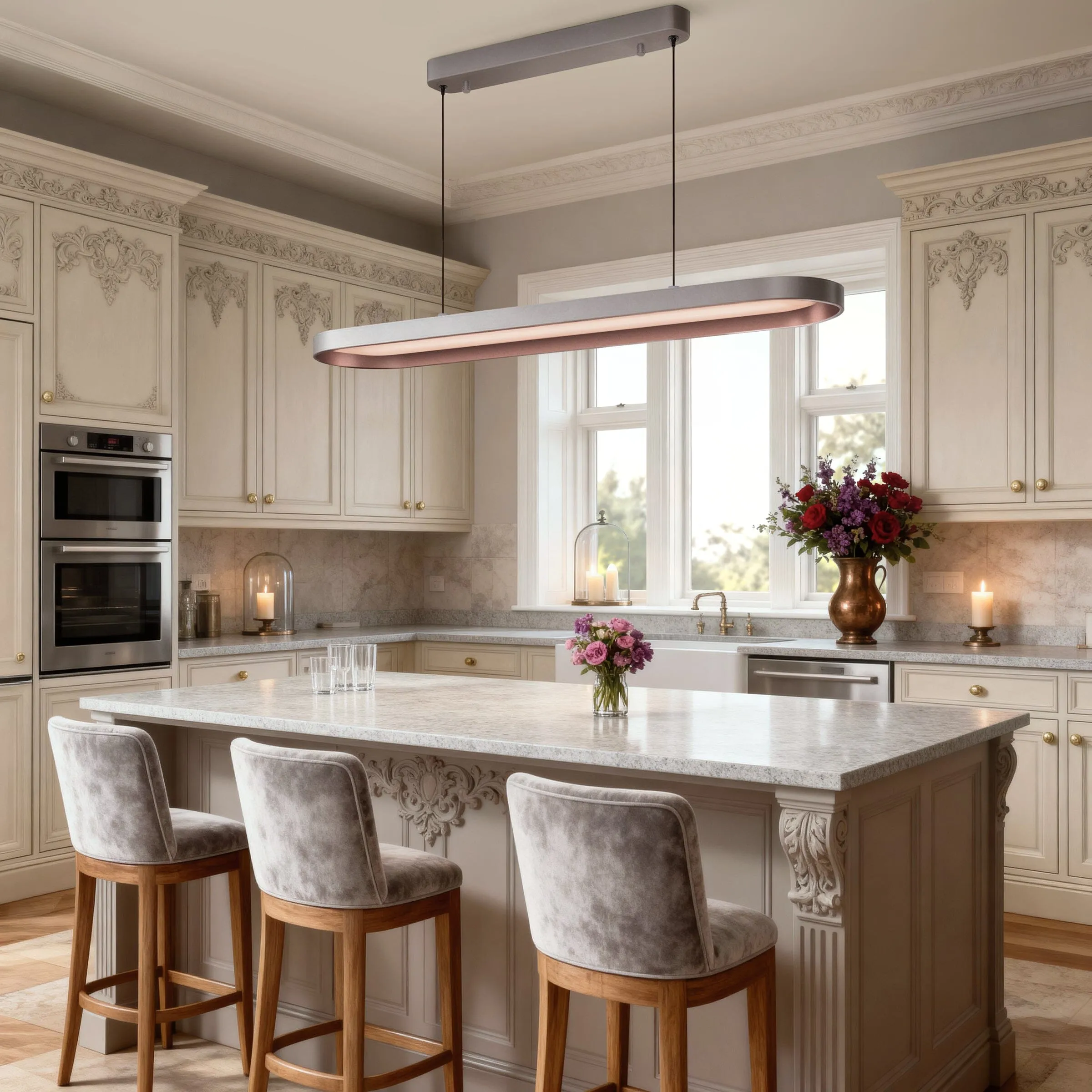 Elliptical Dimmable Pendant Light - Grey, Aluminum image