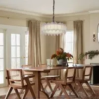 Feather Glass Chandelier with Adjustable Height - Gold, Metal