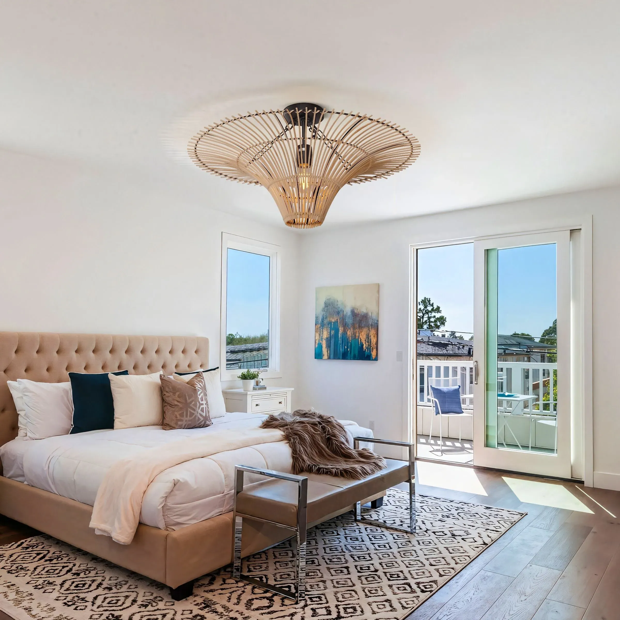 Flying Saucer LED Pendant Light - Rattan image