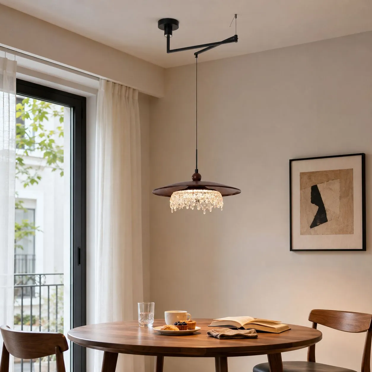 Folding Acrylic Pendant Light Adjustable - Walnut, Iron product