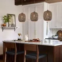 Geometric Pendant Light - Black, Bamboo