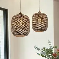 Geometric Pendant Light - Black, Bamboo
