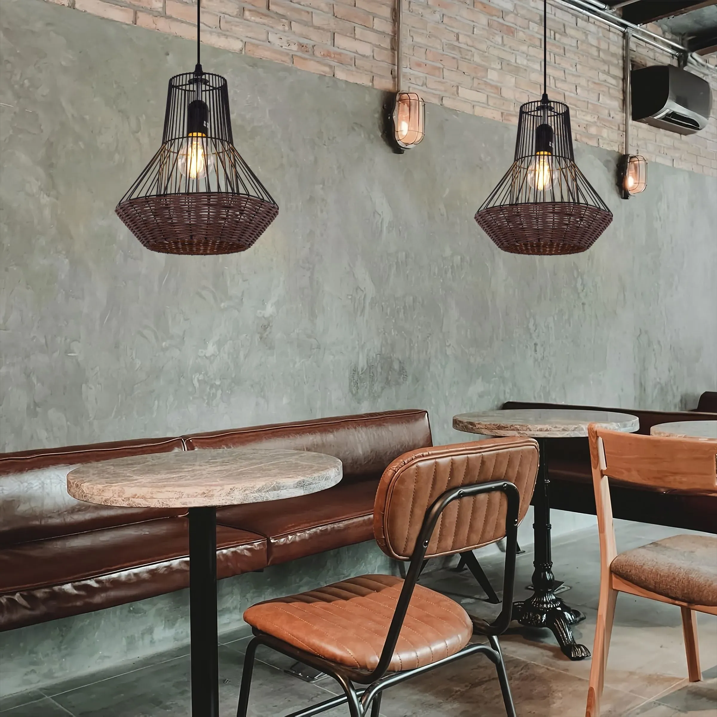 Geometric Pendant Light - Coffee, Rattan