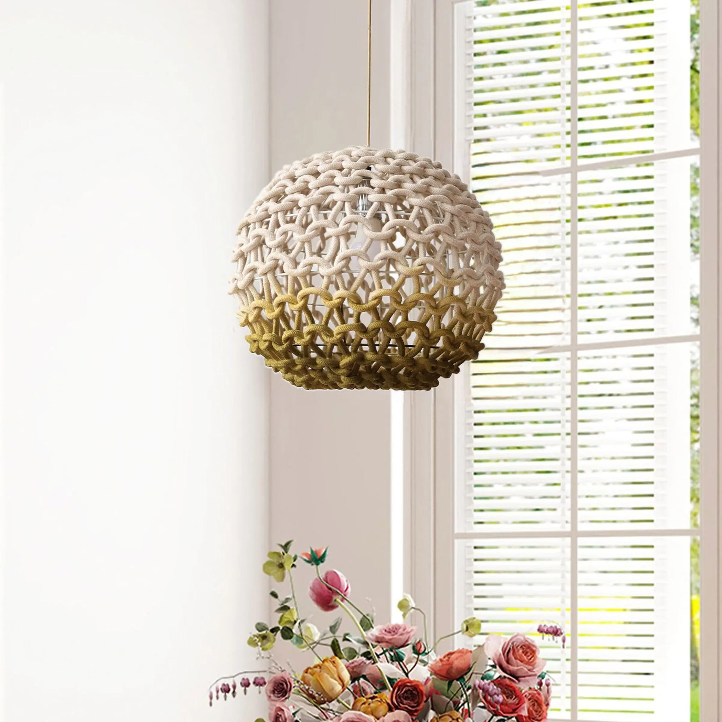Globe-Shaped Pendant Ceiling Light - Gradient, Cotton Rope