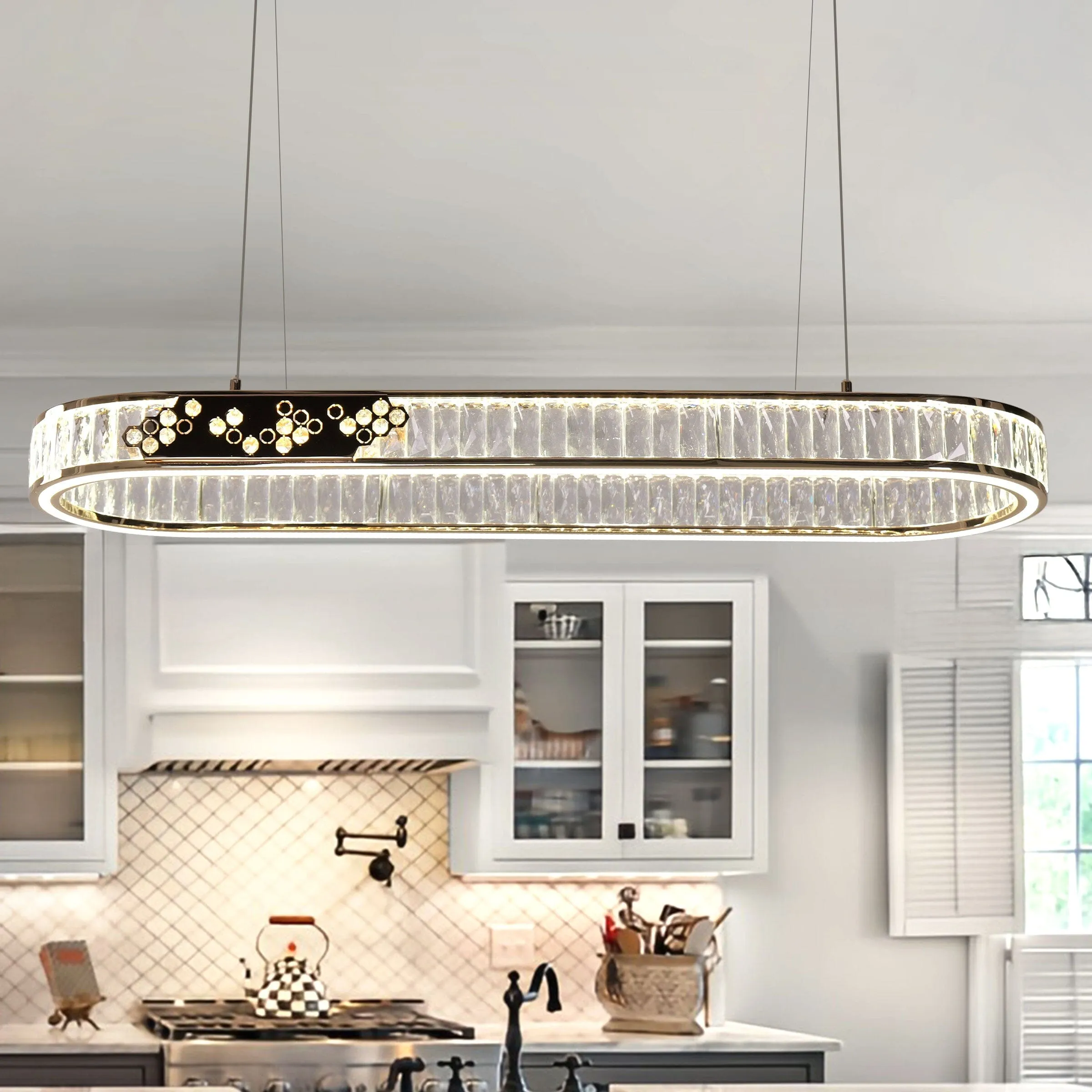 Gold Crystal Ring LED Pendant Light - Gold, Aluminum