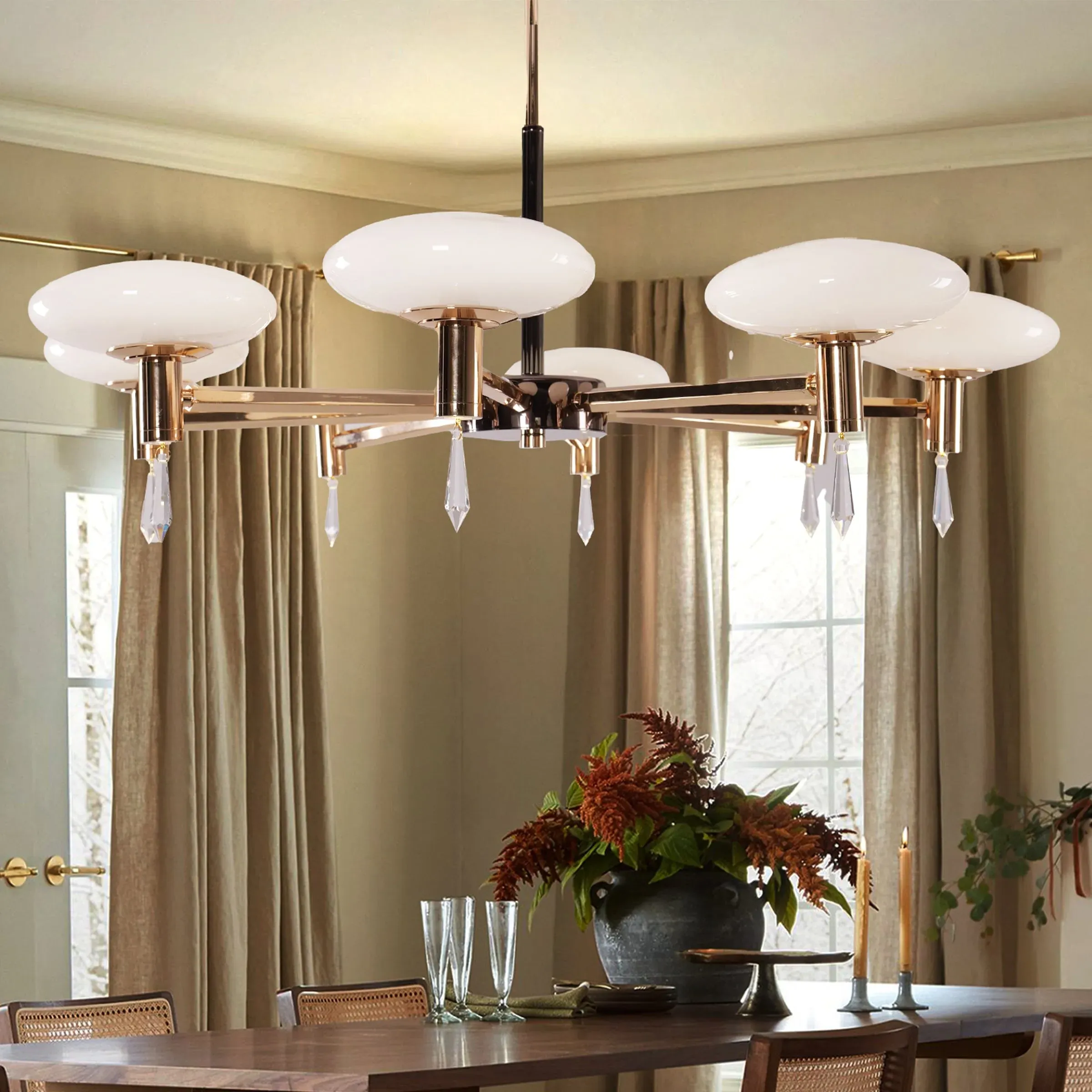 Gold LED Chandelier with Glass Shades - Gold, Aluminum image
