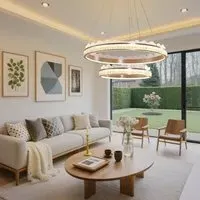 Golden Crystal Dual-Ring LED Pendant Light - Gold, Aluminum