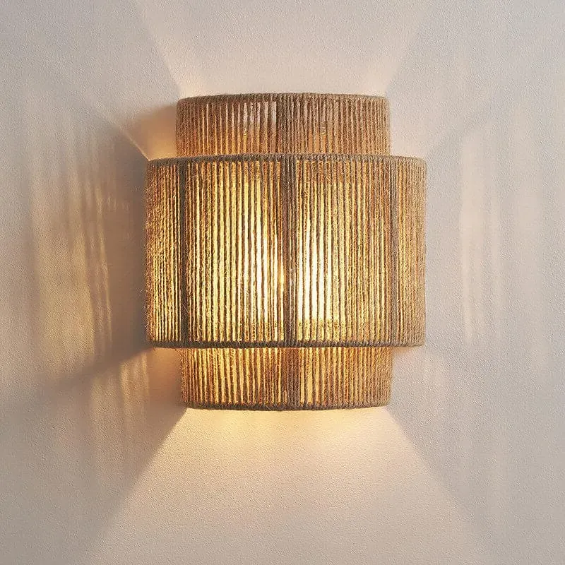 Hand-Woven Half Cylinder Wall Lamp - Hemp Rope image