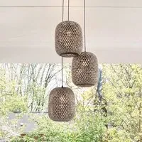 Handcrafted 3-Light Pendant Lamp - Black, Bamboo