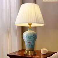 Handcrafted Ceramic Table Lamp with Fabric Shade - Blue
