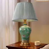 Handcrafted Ceramic Table Lamp with Fabric Shade - Pink