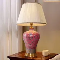 Handcrafted Ceramic Table Lamp with Fabric Shade - Yellow