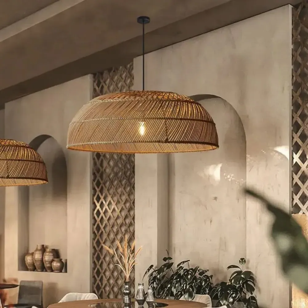 Handcrafted Rattan LED Lid-Shaped Pendant Light image