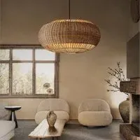 Handcrafted Round Basket Pendant Light - Natural, Rattan