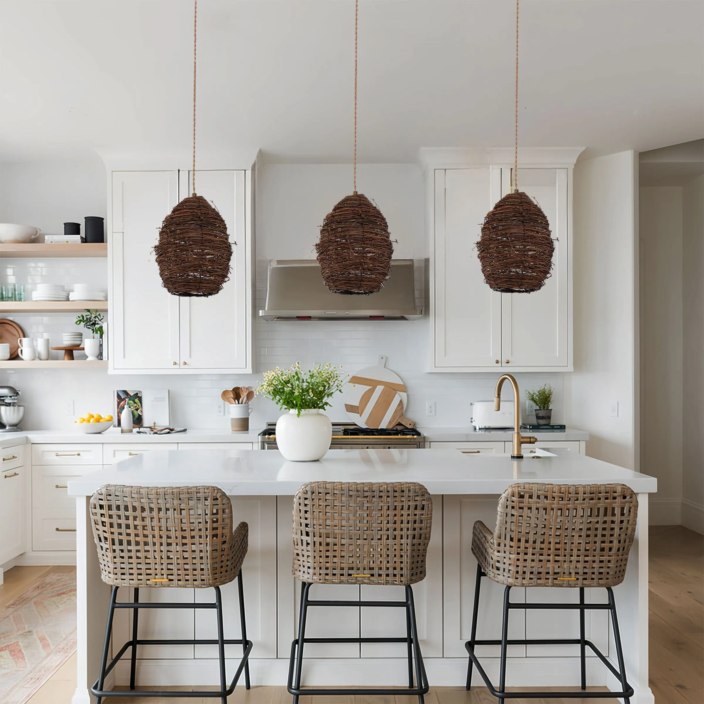 Handcrafted Woven Pendant Light - Brown, Rattan