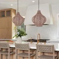 Handmade Wooden Rattan Pendant Light - Brown
