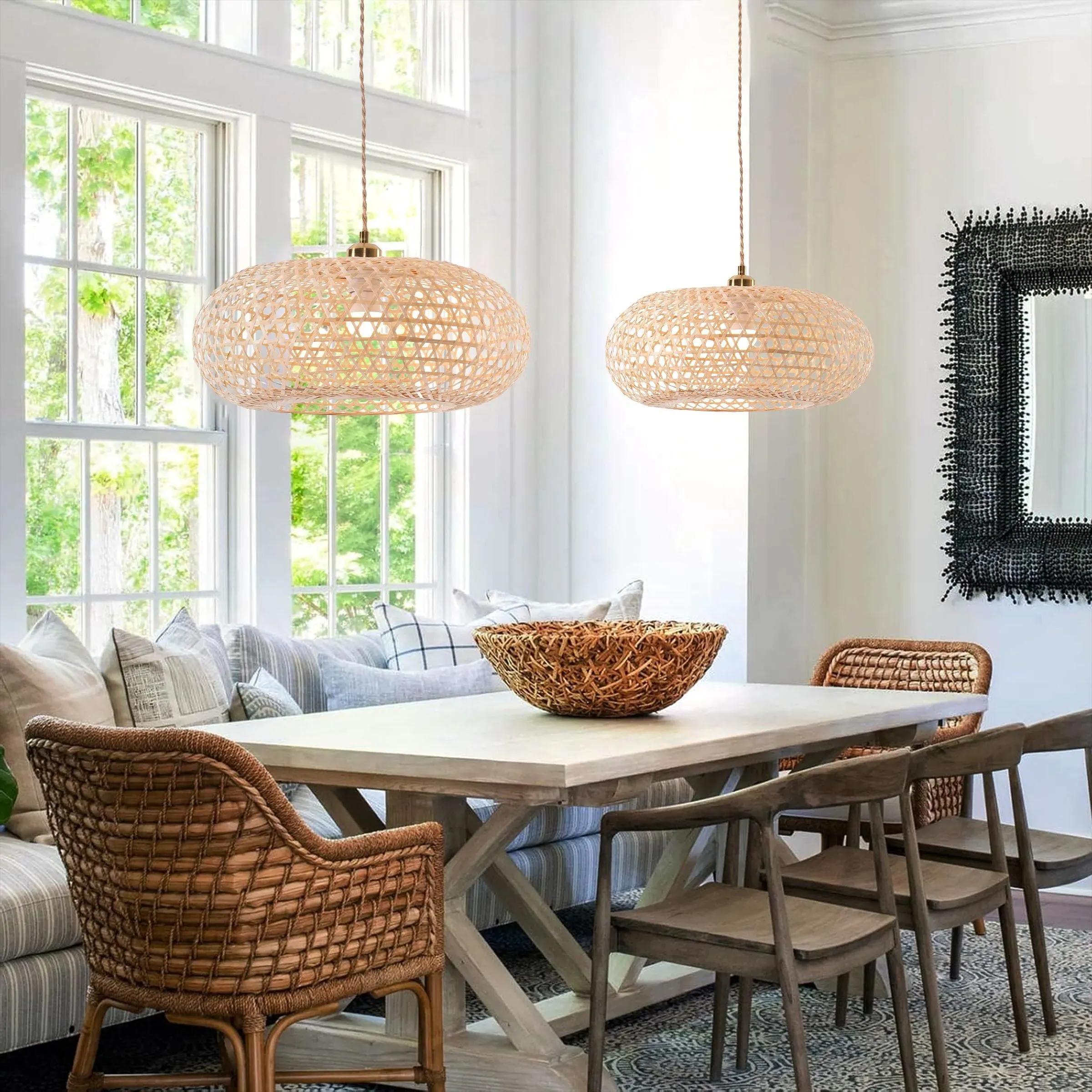 Handwoven Bamboo Pendant Light - Natural