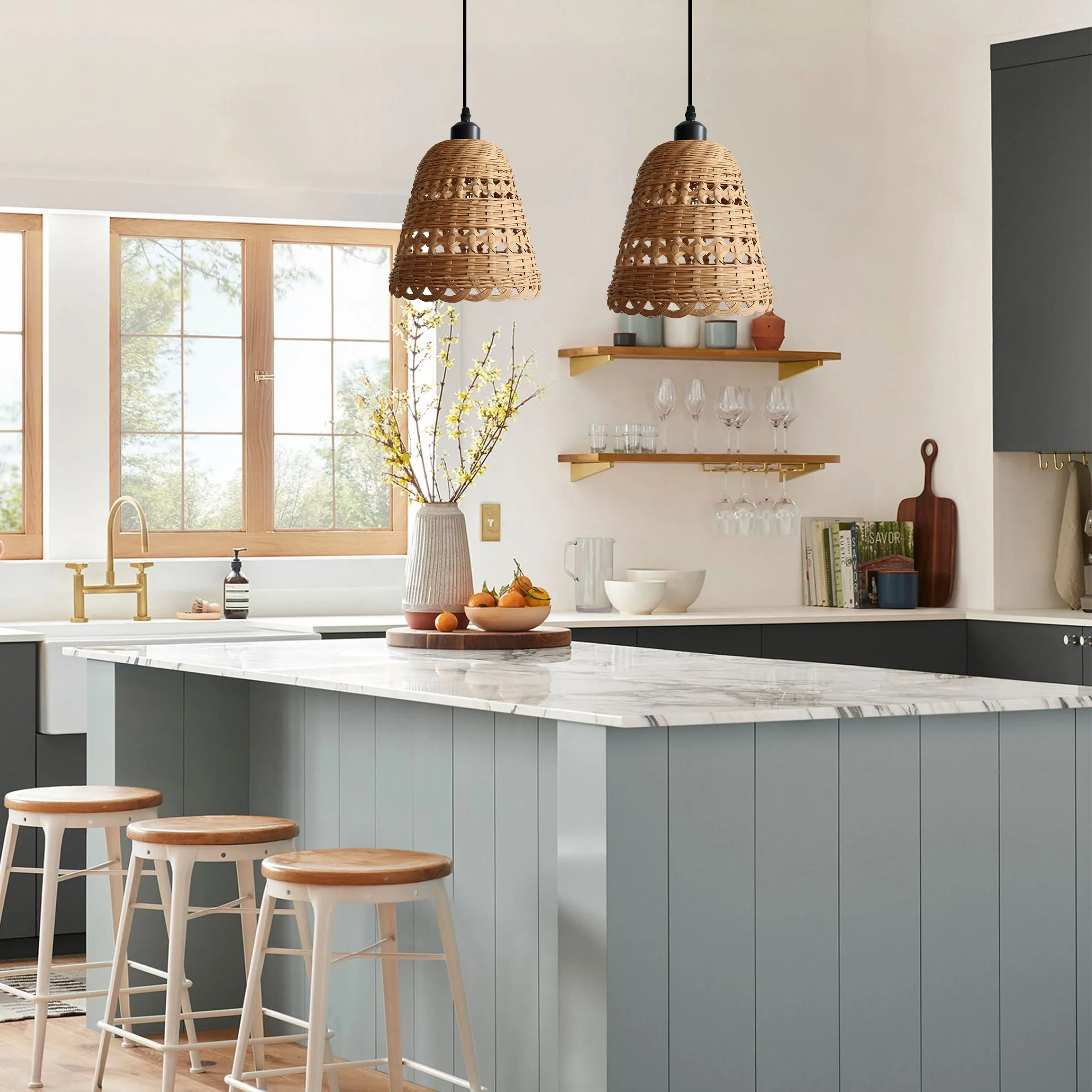 Handwoven Bamboo Pendant Light - Natural