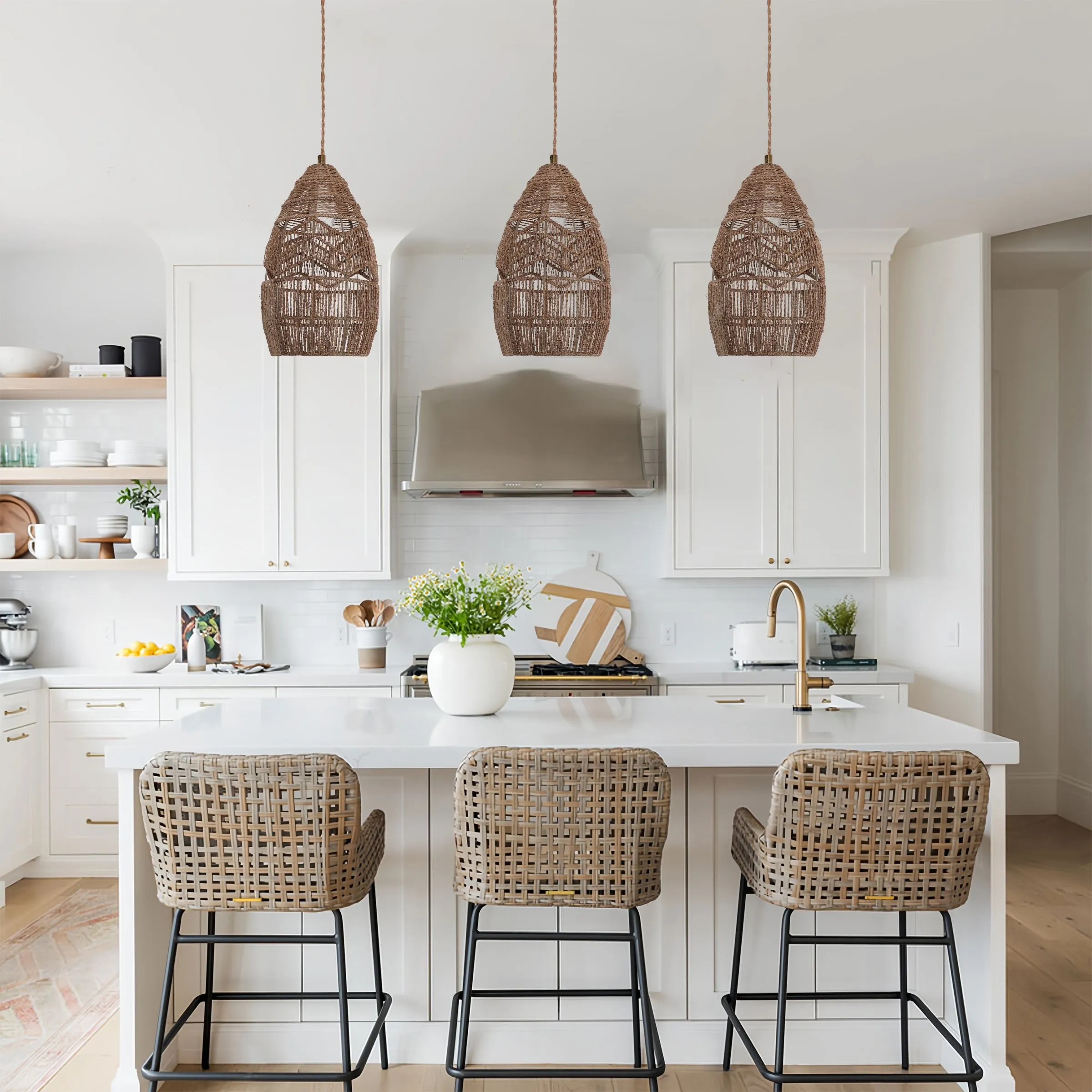 Handwoven Bell Pendant Light - Natural, Rattan