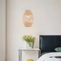 Handwoven Elongated Oval Rattan Pendant Light - Natural