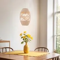Handwoven Elongated Oval Rattan Pendant Light - Natural