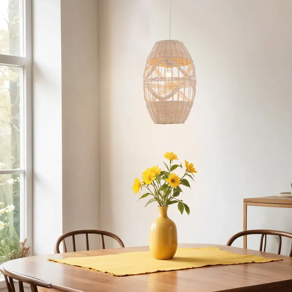 Handwoven Elongated Oval Rattan Pendant Light - Natural