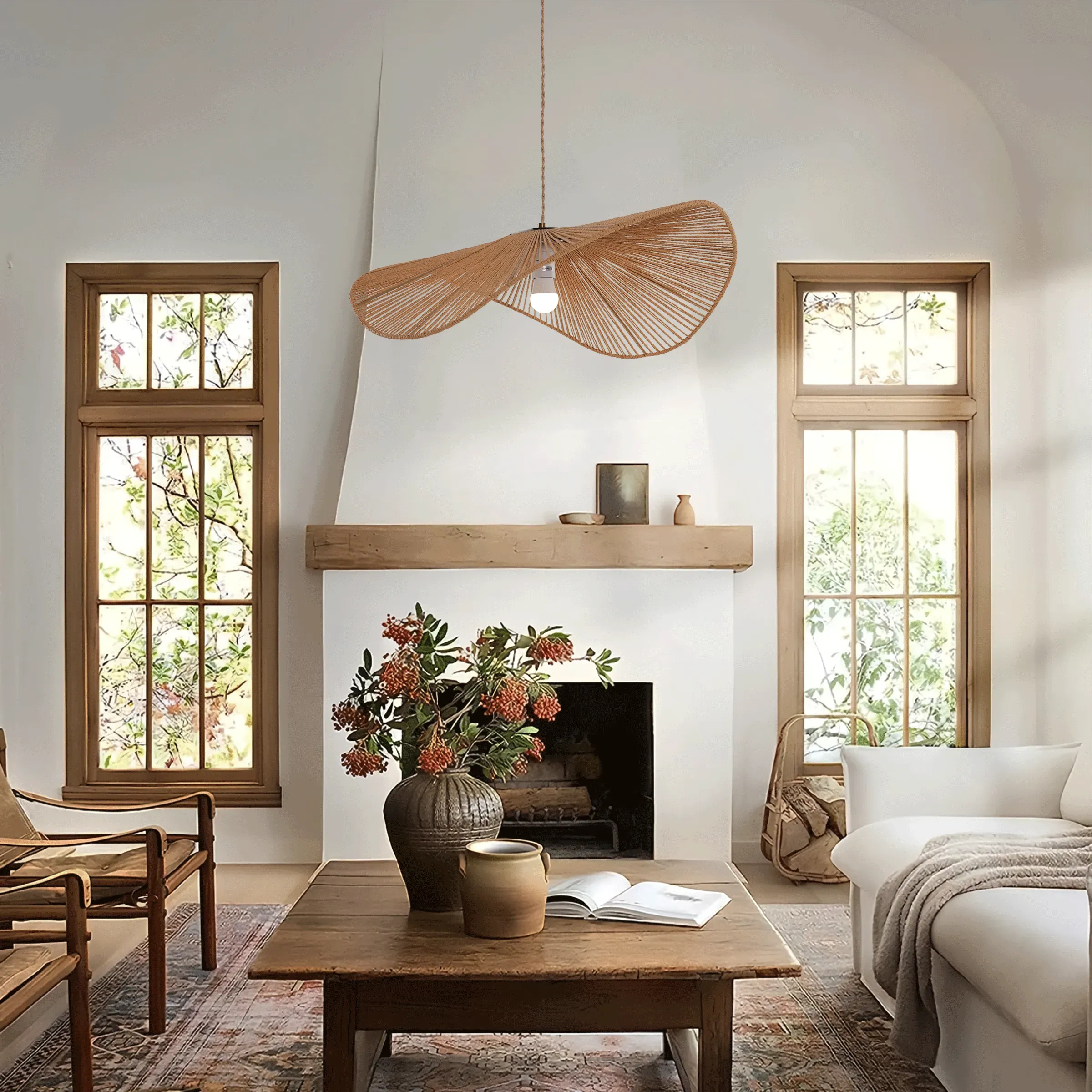 Handwoven Hemp Rope Pendant Ceiling Light - Natural product