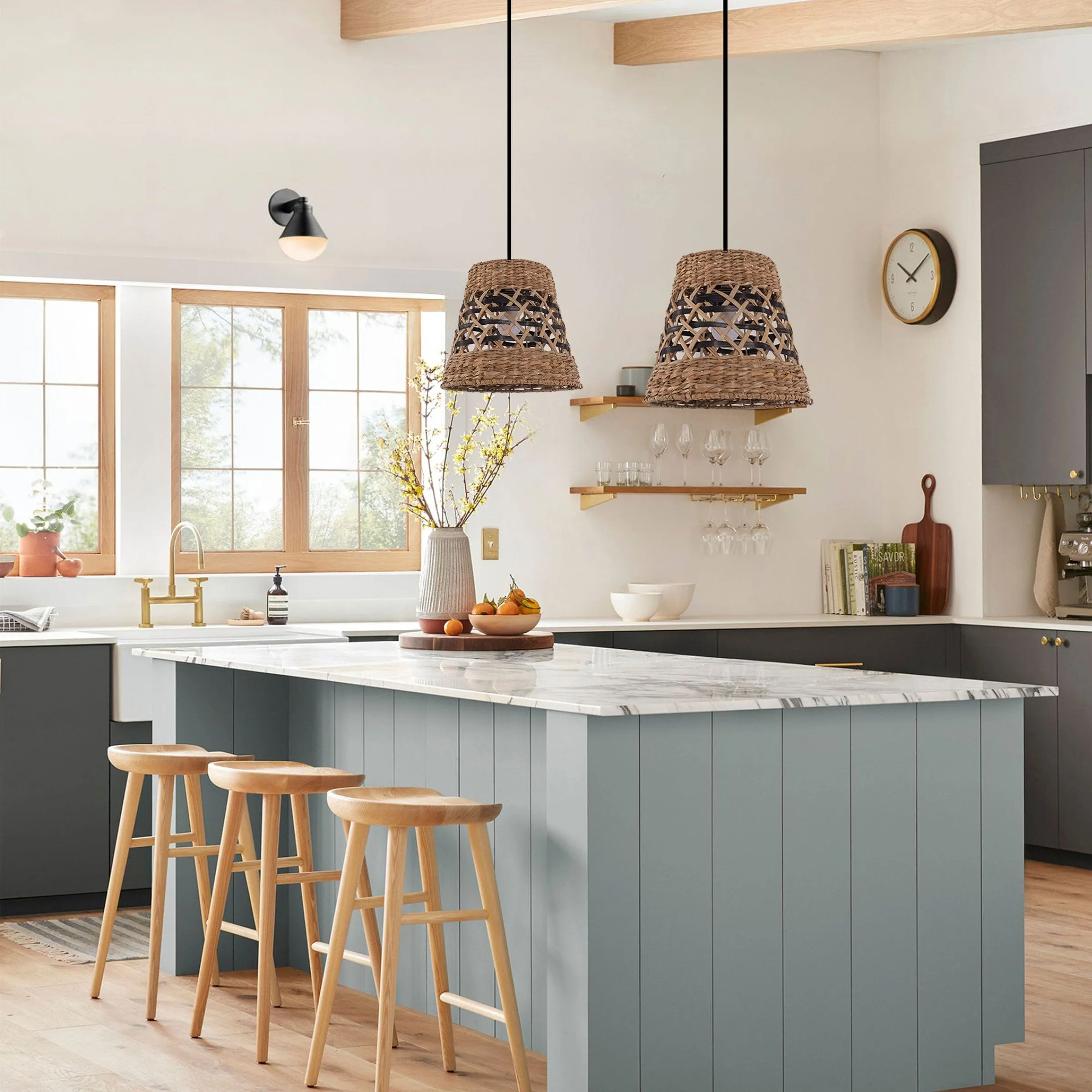 Handwoven Paper Rope Pendant Light - Brown, Straw