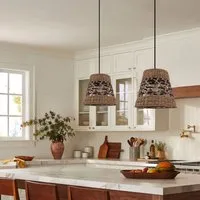 Handwoven Paper Rope Pendant Light - Brown, Straw