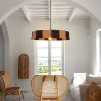 Handwoven Paper Rope Pendant Light - Khaki Black, Rattan