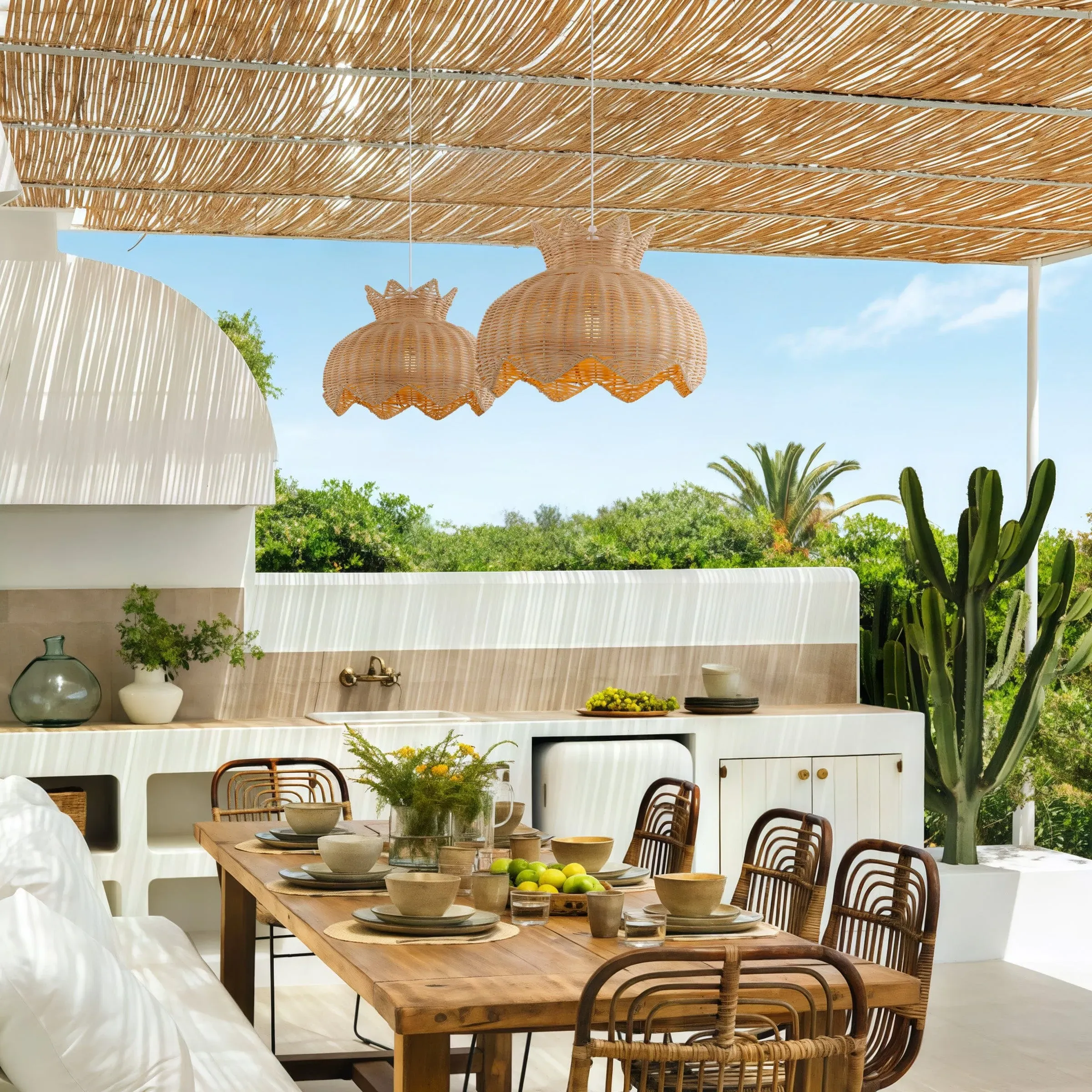 Handwoven Paper Rope Pendant Light - Natural, Rattan